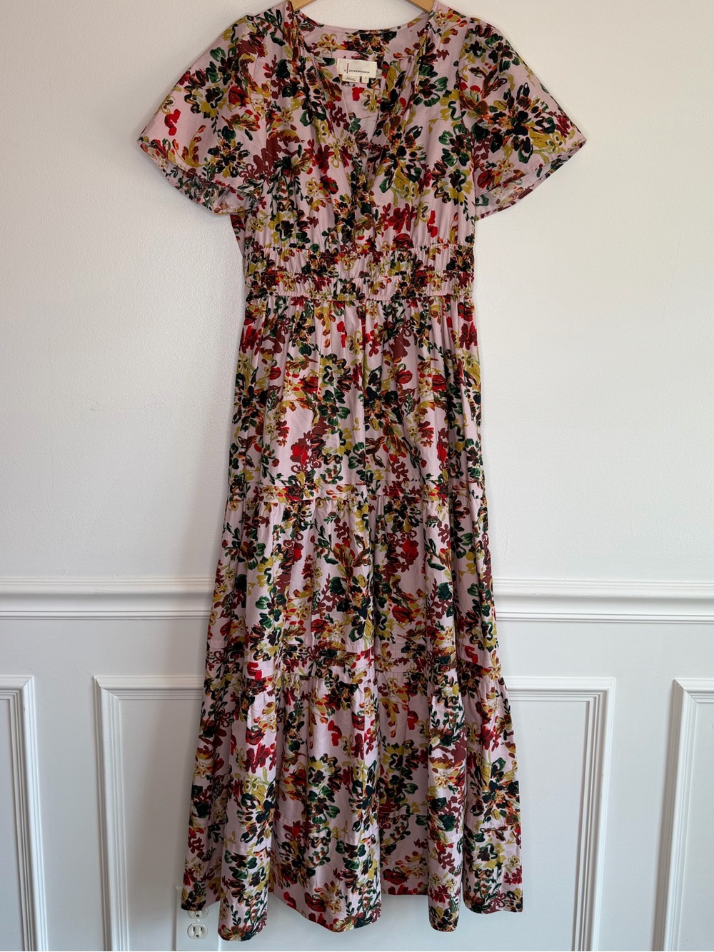 NEW Anthropologie Somerset Tiered Floral Smocked Maxi Dress in Pink Rose Size S - Picture 6 of 14